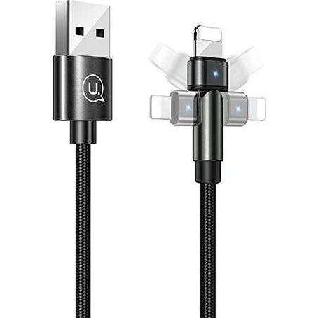 Usams U60 töltőkábel (USB - lightning, 2A, 100cm, gyorstöltő, forgatható fej) FEKETE Apple iPhone 14 Plus / iPhone 14 Pro / iPhone 14 (SJ476USB01)