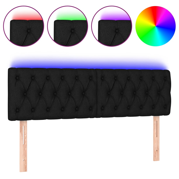 Tăblie de pat cu LED, negru, 160x7x78/88 cm, textil