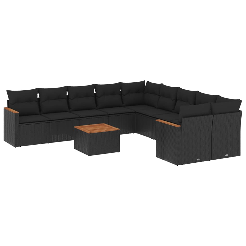 11 részes fekete polyrattan kerti ülőgarnitúra párnákkal (3226356)