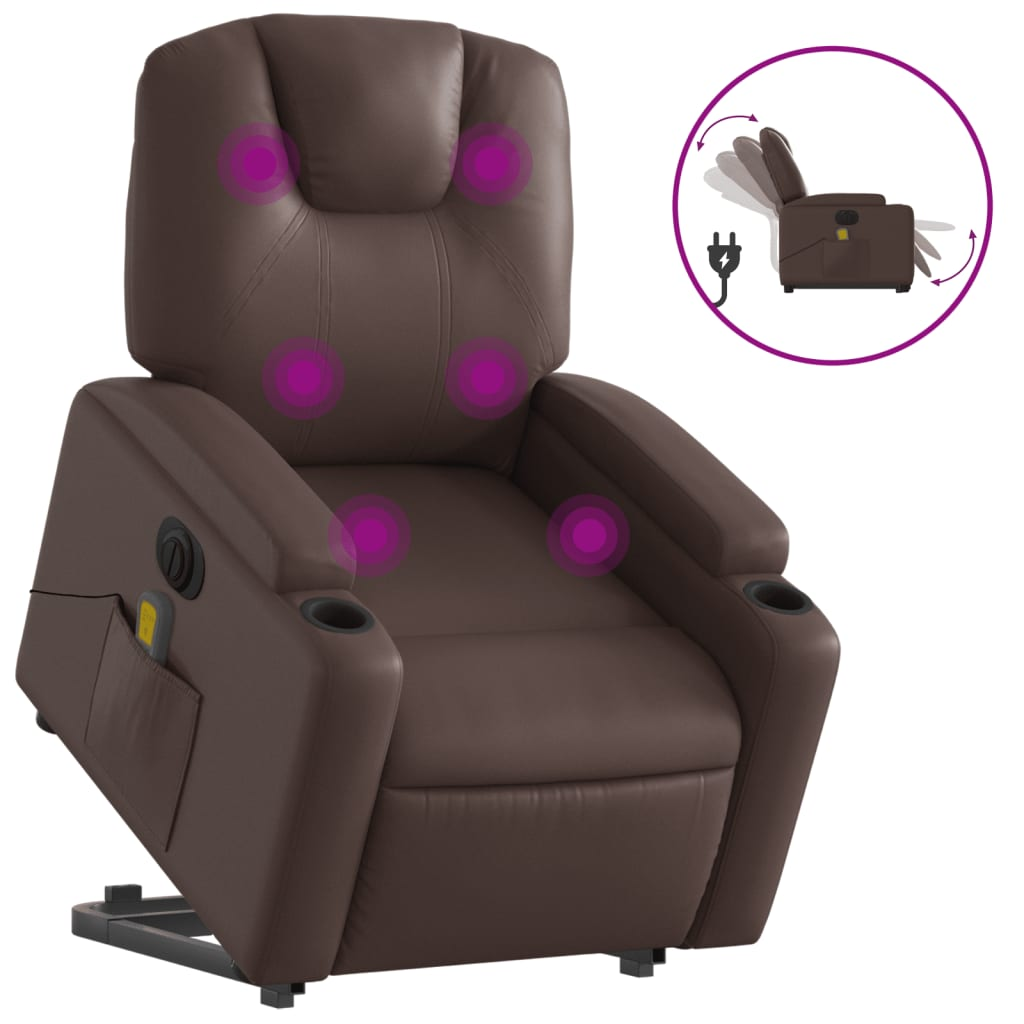 elektromos barna műbőr felállást segítő dönthető masszázsfotel (3204453)
