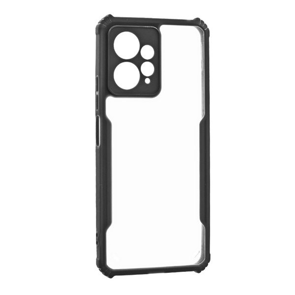 Xiaomi Redmi Note 12 4G, Szilikon tok, közepesen ütésálló, légpárnás sarok, akril hátlap, Anti-Drop Case, átlátszó/fekete (5903396268908)