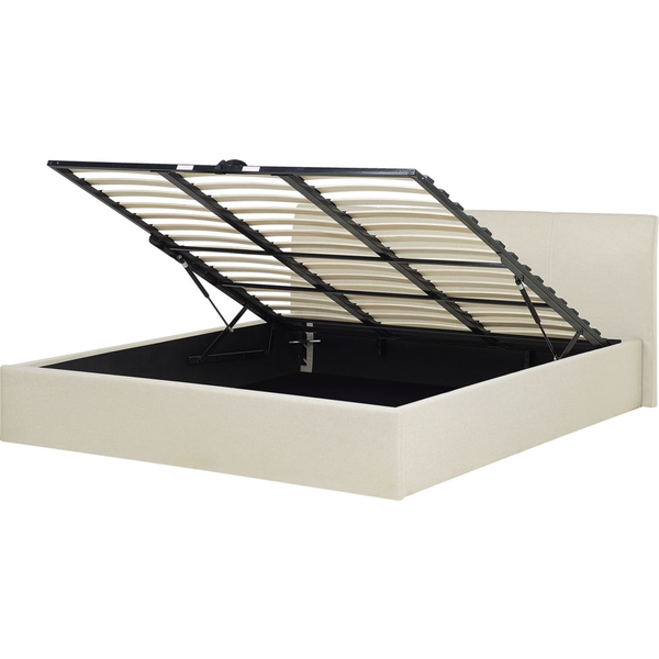 Cama Tapizada En Tela Beige 180 X 200 Cm Con Almacenaje Aspecto Minimalista Orbey - Beige