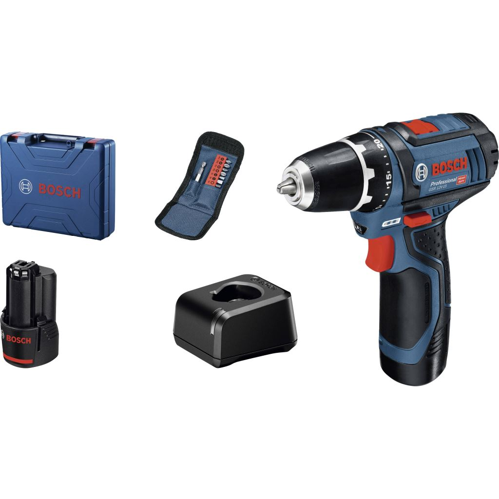 Bosch Professional GSR 12V-15 akkus fúrócsavarozó 2db 2.Ah akkuval (060186810G) (060186810G)