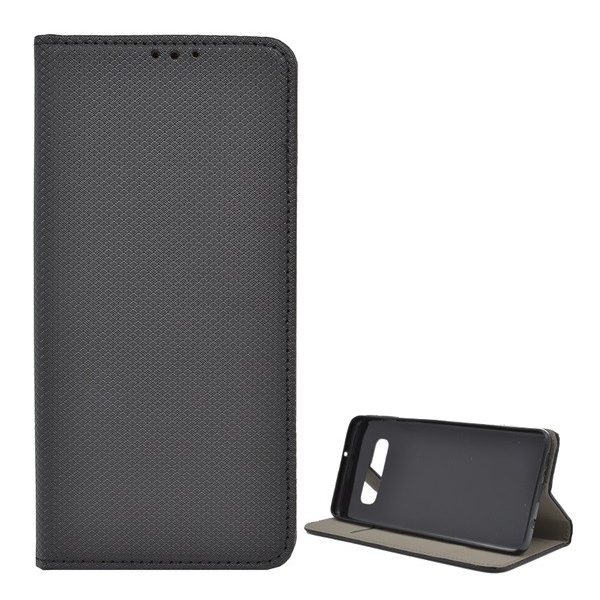 Tok álló, bőr hatású (FLIP, oldalra nyíló, asztali tartó funkció, rombusz minta) FEKETE [Samsung Galaxy S10 Plus (SM-G975)] (5996457855636)