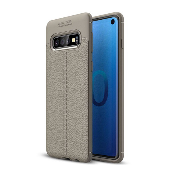 Szilikon telefonvédő (közepesen ütésálló, bőr hatású, varrás minta) SZÜRKE [Samsung Galaxy S10 (SM-G973)] (5996457847990)