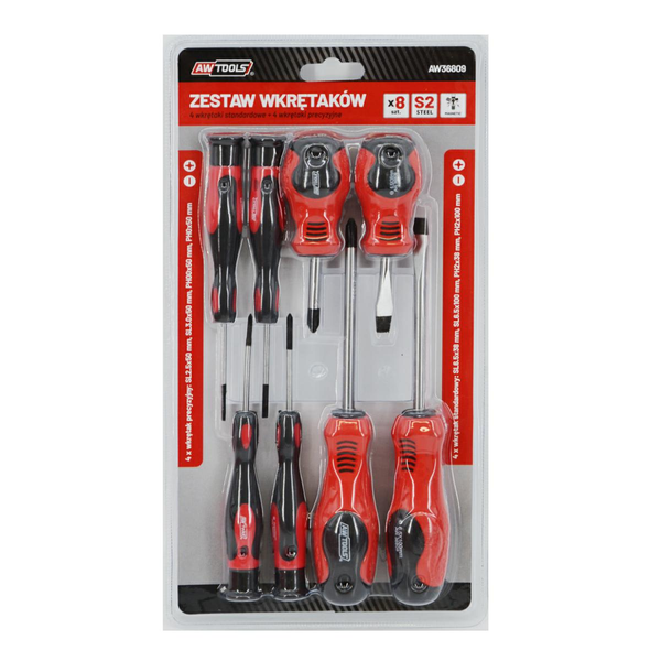 Комплект отвертки AwTools, 8 бр, CrV S2 стомана, ергономични
