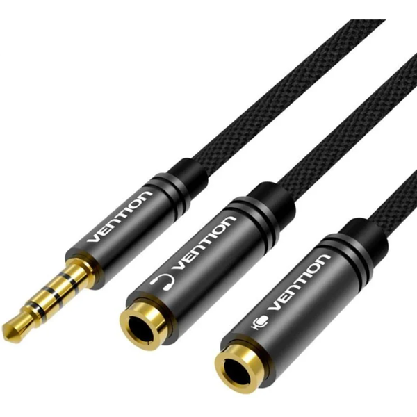 Vention BBMBY 3.5mm jack apa - 2 x 3.5mm jack anya Sztereo splitter 0.3m - Fekete