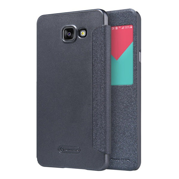 NILLKIN SPARKLE műanyag telefonvédő (mikroszálas bőr hatású FLIP, oldalra nyíló, hívószámkijelzés, S-View Cover) FEKETE [Samsung Galaxy A7 (2016) SM-A710F] (5996457618033)