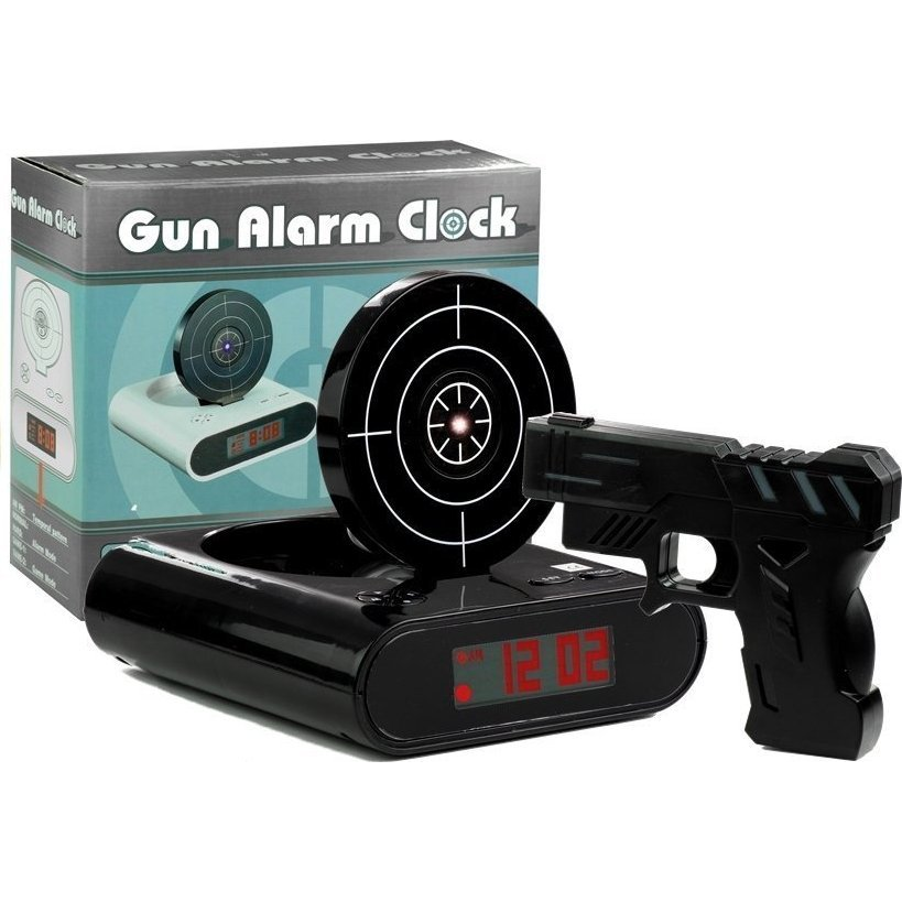 Lean Toys Fegyveres Ébresztőóra Lézeres Pisztollyal, Fekete (3682)