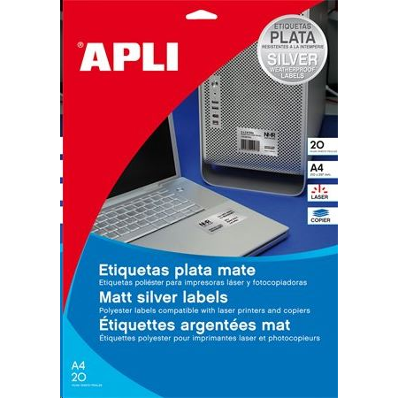 APLI 63.5x29.6 mm etikett, poliészter, időjárásálló, kerekített sarkú, ezüst 540 darab (LCA10070) (LCA10070)
