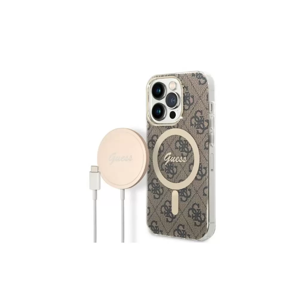 Guess пакет GUBPP14LH4EACSK - черен калъф Guess MagSafe + безжично зарядно Guess за Apple iPhone 14 Pro