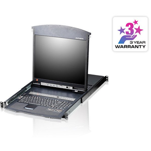 Przełącznik KVM ATEN KL1516AM, TFT 43 cm, VGA, PS/2-USB over Kat 5, 16 portów, niemiecki układ klawiatury