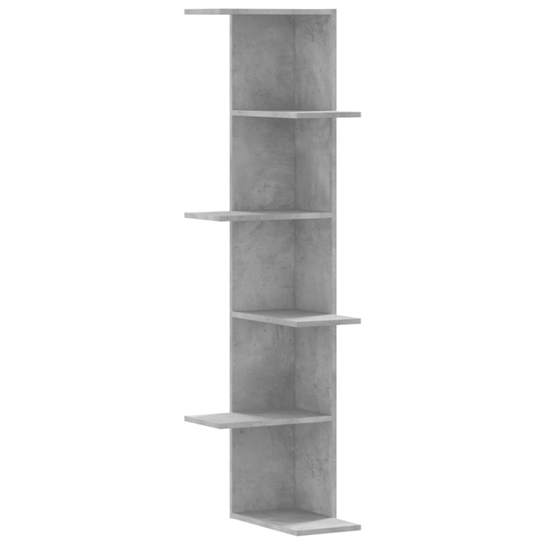 betonszürke szerelt fa fali sarokpolc 36,5 x 36,5 x 140 cm