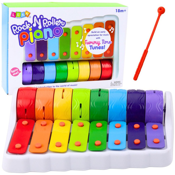 Rock N' Roller Zongora Hangszer Kisgyermekeknek Cintányérok Forgó Színes Kerekek