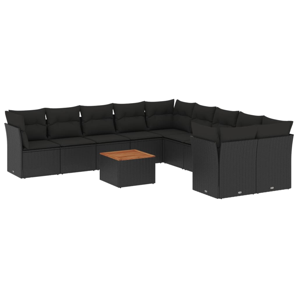 11 részes fekete polyrattan kerti ülőgarnitúra párnákkal (3256181)
