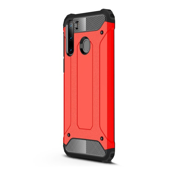 Defender műanyag telefonvédő (közepesen ütésálló, légpárnás sarok, szilikon belső, fémhatás) PIROS [Samsung Galaxy A21 (SM-A210F)] (5996457933310)