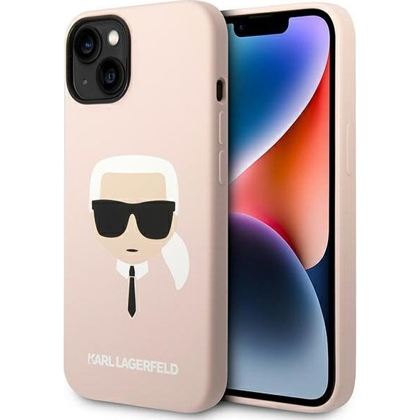 Karl Lagerfeld Silicone Karl`s Head Apple iPhone 14 Magsafe hátlap tok, halvány rózsaszín (KLD1087)
