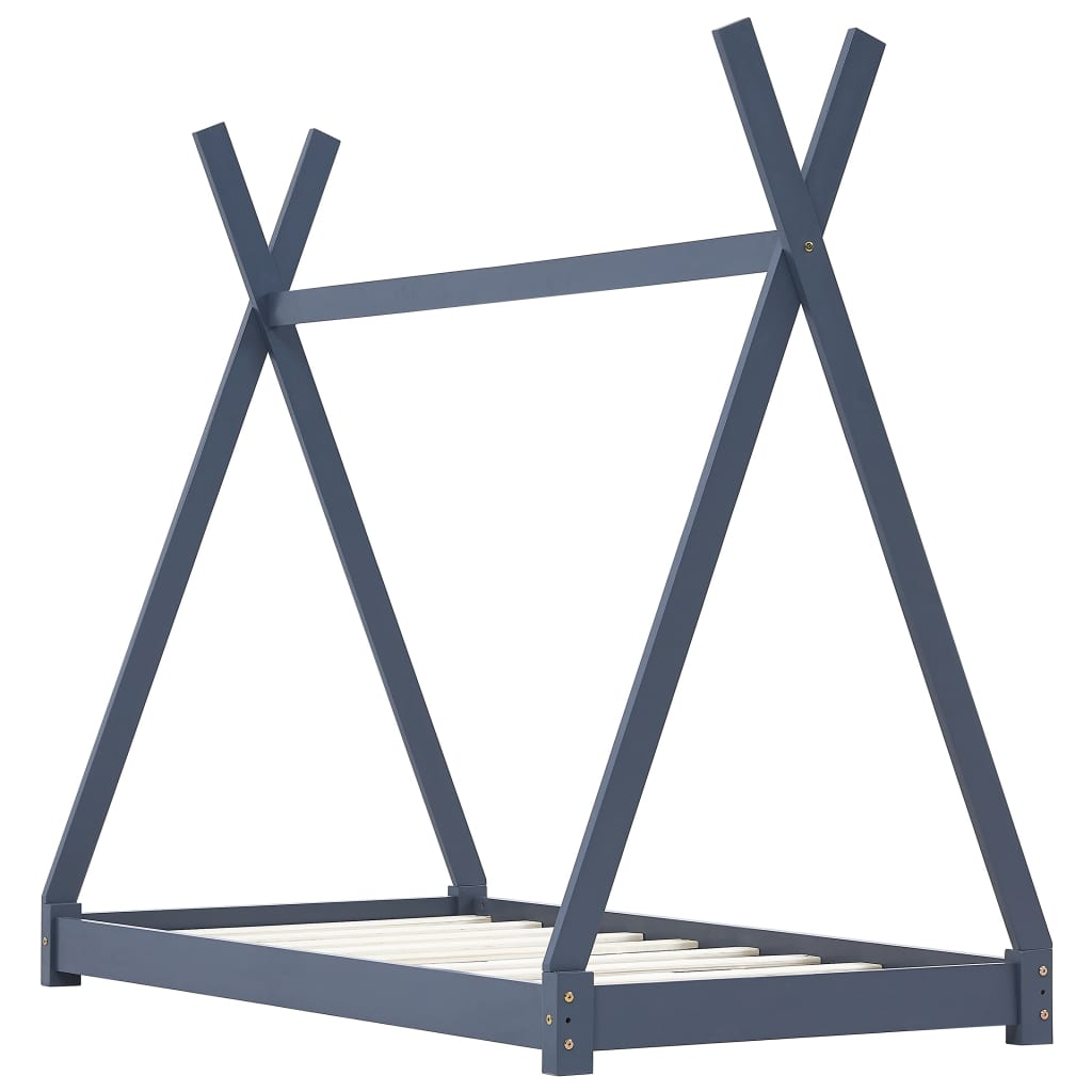 szürke tömör fenyőfa gyerekágy-keret 90 x 200 cm (283363)