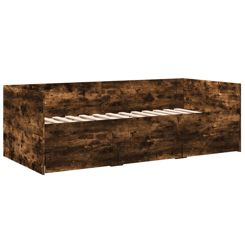 füstös tölgy színű szerelt fa kanapéágy fiókokkal 90 x 200 cm (3280822)