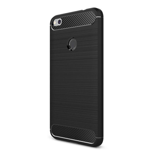 Protector de telefon din silicon (rezistenta medie la impact, colt cu perna de aer, periat, model carbon) NEGRU [Huawei P9 Lite (2017)] (5996457702244)