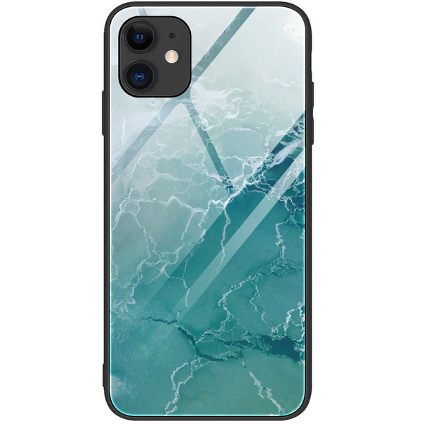 Apple iPhone XS Max, силиконова защитна рамка, гръб от закалено стъкло, мраморна шарка, Wooze FutureCover, светлозелен (91403)
