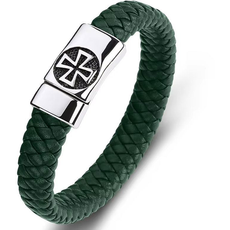 Predator Q1 Leather bracelet green with cross 23 cm (20852)