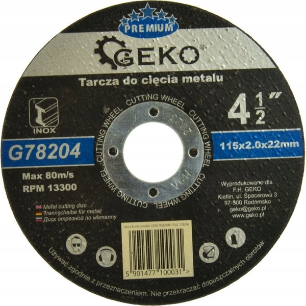 Geko Tarcza do cięcia metalu GEKO PREMIUM 115x2 Inox (25/200)
