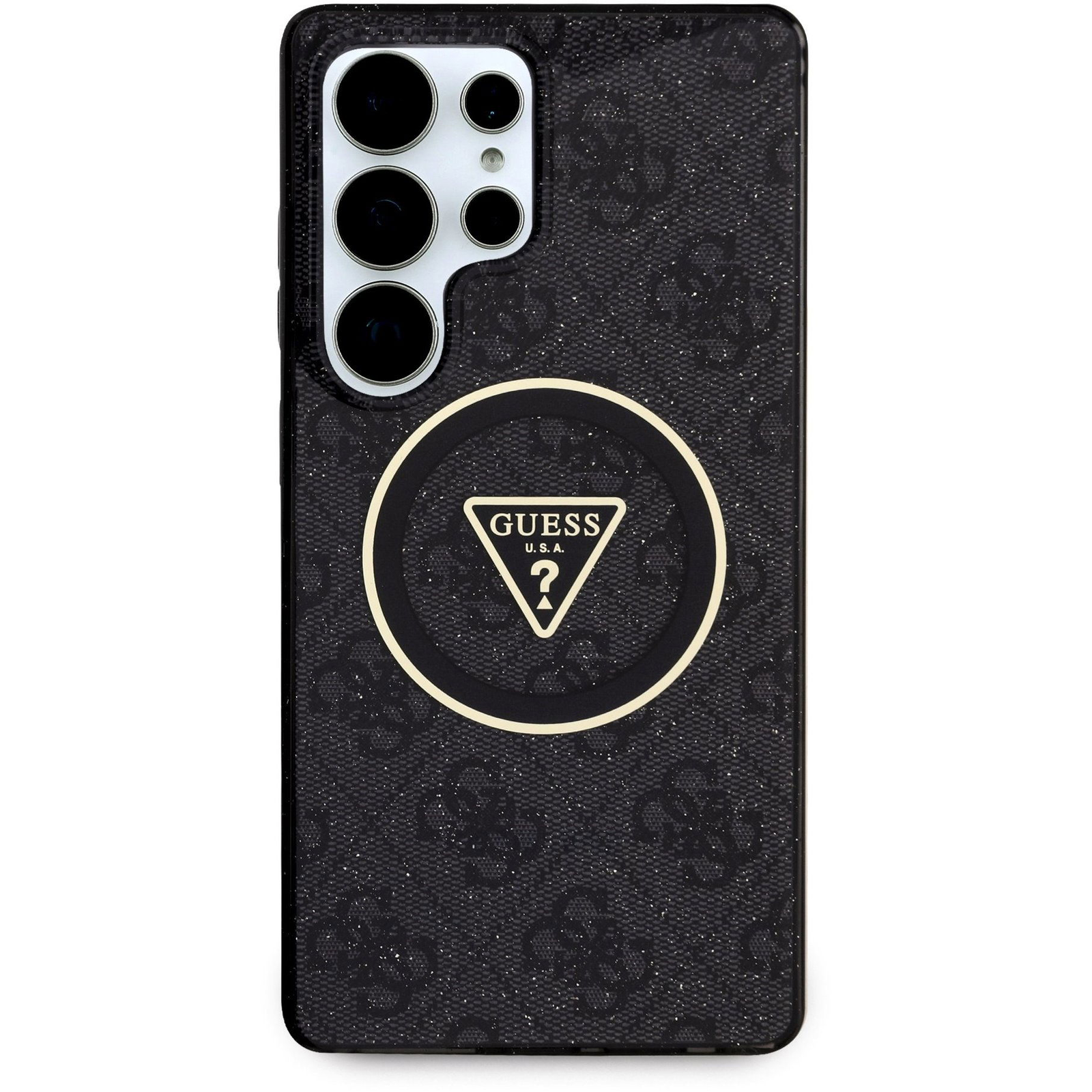 Guess IML 4G Glitter and Triangle Logo Samsung Galaxy S25 Ultra fekete MagSafe tok (GUHMS25LHG4PRTGK)
