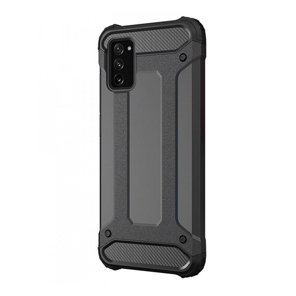 Defender műanyag telefonvédő (közepesen ütésálló, légpárnás sarok, szilikon belső, fémhatás) FEKETE [Samsung Galaxy A03s (SM-A037F)] (5903396130328)