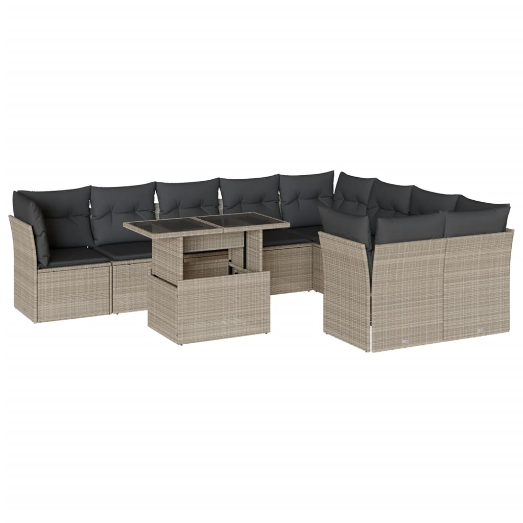 10 részes világosszürke polyrattan kerti ülőgarnitúra párnákkal (3266842)