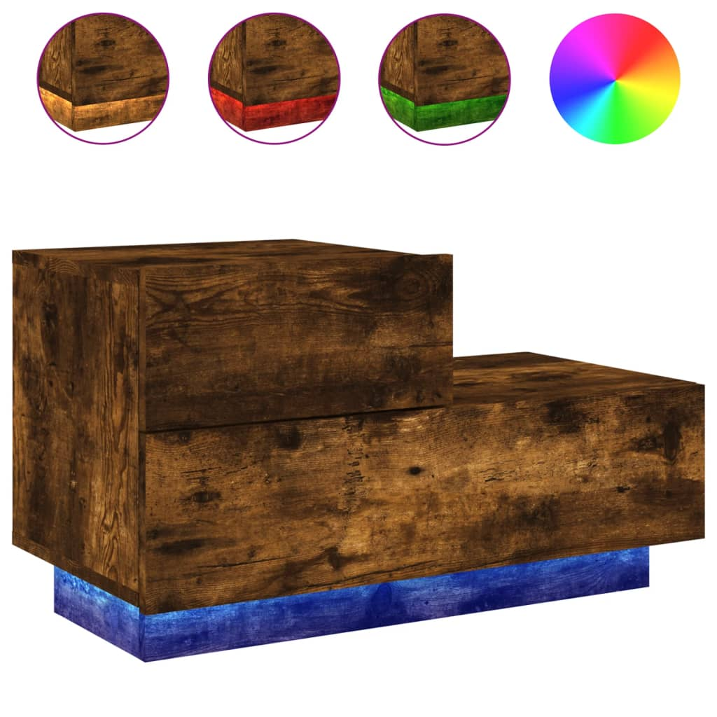 füstös tölgyszínű éjjeliszekrény LED-fényekkel 70x36x40,5 cm (836781)
