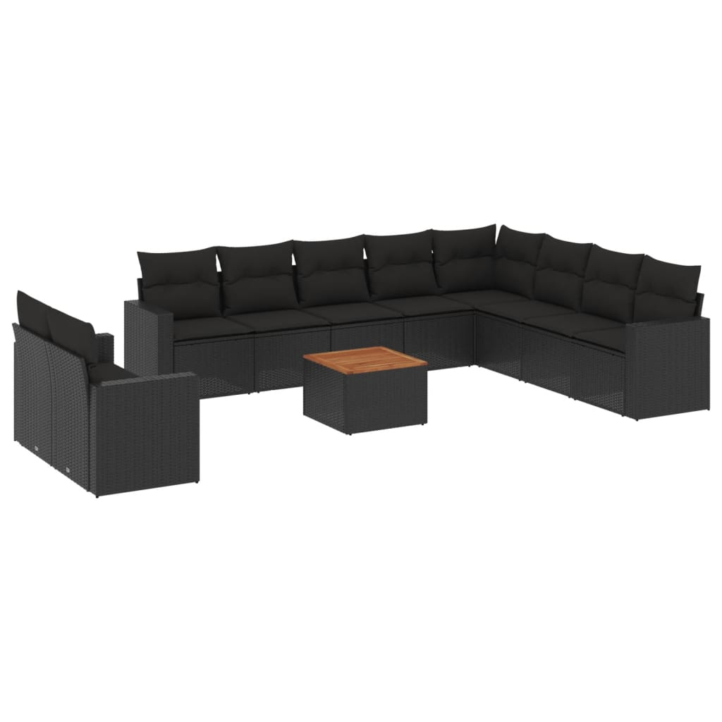 11 részes fekete polyrattan kerti ülőgarnitúra párnákkal (3224193)