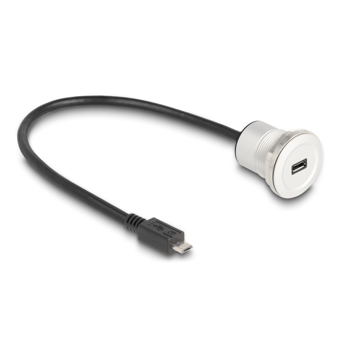 Delock USB 2.0 Micro-B beépített anya kábelcsatlakozóval 30 cm, alumínium (88184) (88184)