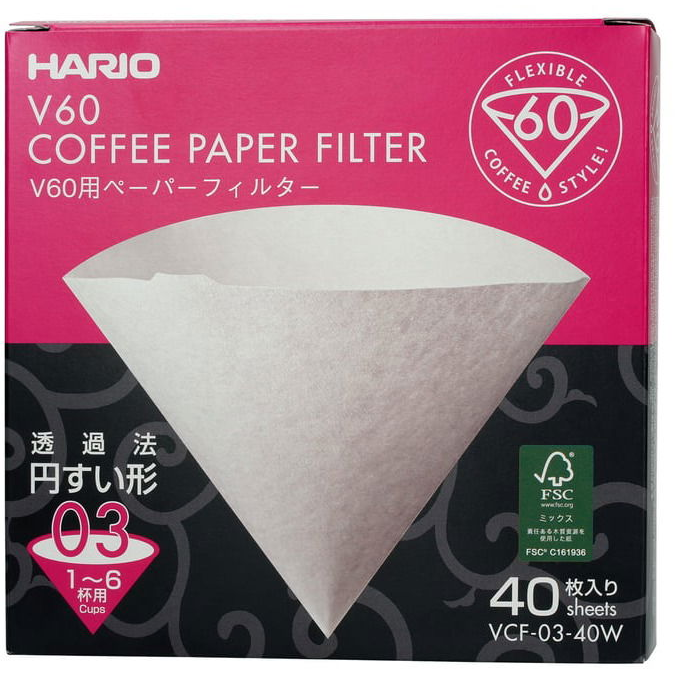 Hario V60-03 (VCF-03-40W) papír kávéfilter, fehér, 40 db (VCF-03-40W)
