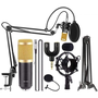 Forev FV-BM800 kondenzátor mikrofon csomag POP szűrővel állvánnyal és kiegészítőkkel fekete-arany (bontott termék)