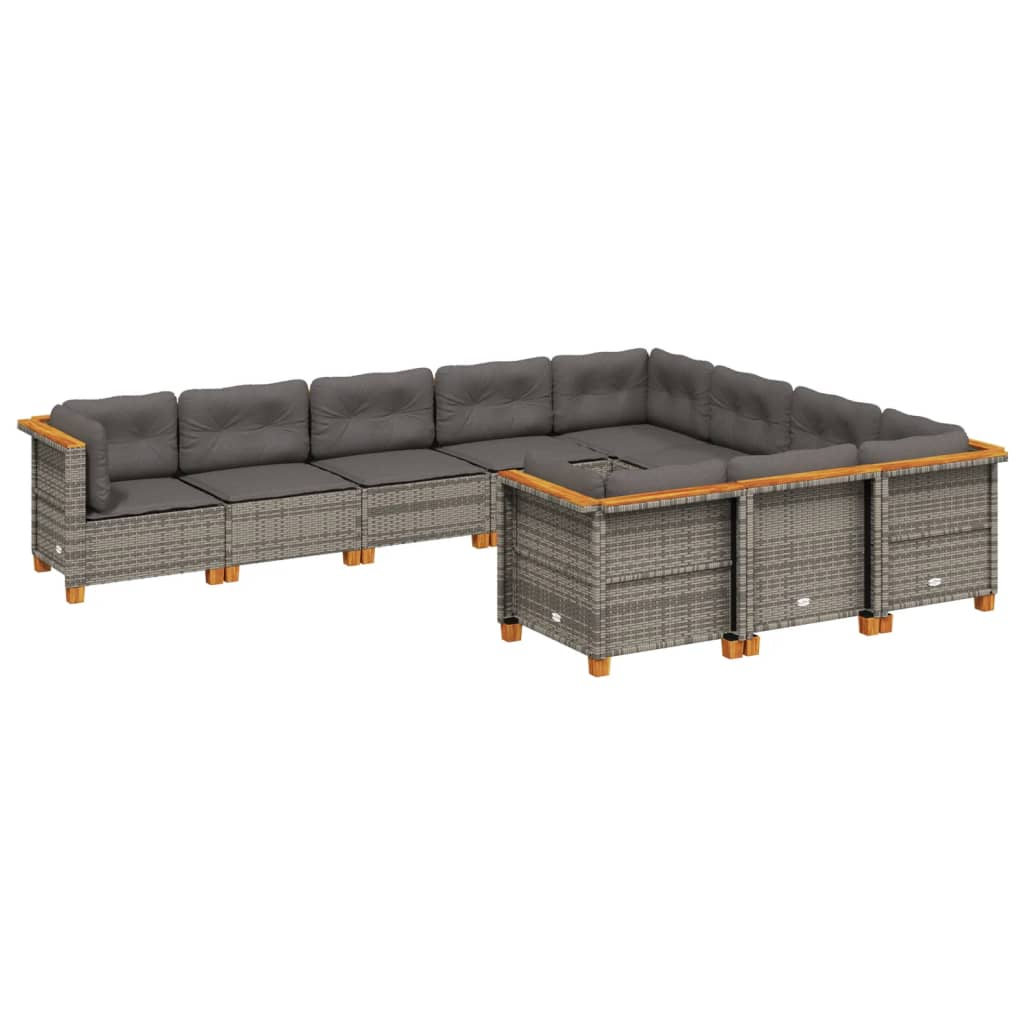 10 részes szürke polyrattan kerti ülőgarnitúra párnákkal (3262032)