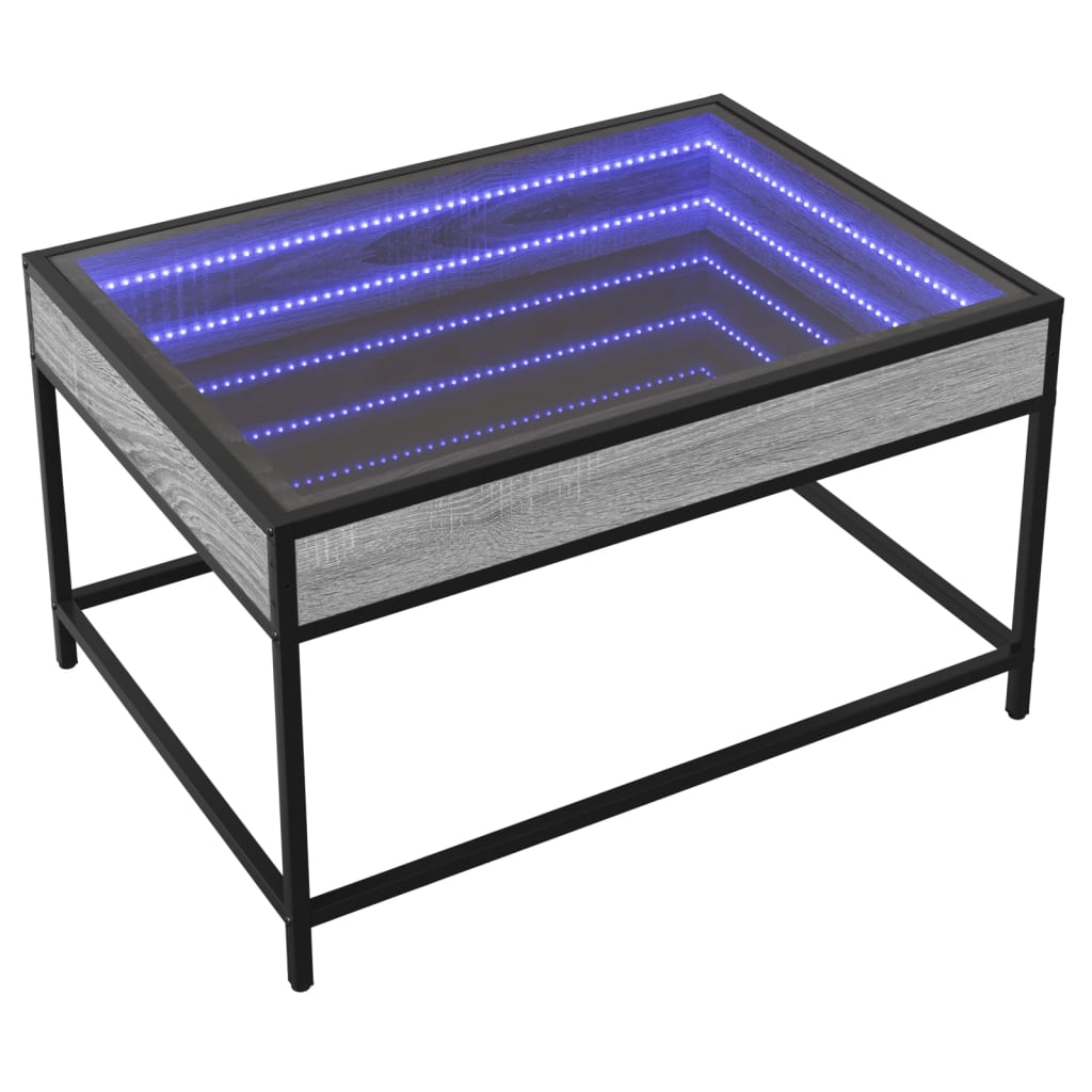 szürke sonoma végtelen hatású LED-es dohányzóasztal 70x50x41 cm (847685)
