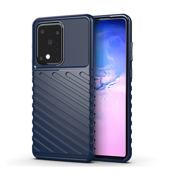 Szilikon telefonvédő (közepesen ütésálló, csíkos, dombor minta) SÖTÉTKÉK [Samsung Galaxy S20 Ultra 5G (SM-G988B)] (5996457929634)