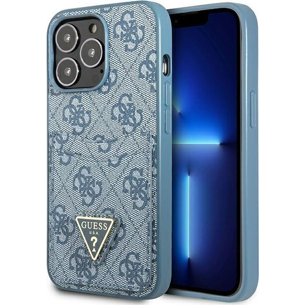 CG MOBILE GUESS 4G TRIANGLE LOGO CARDSLOT műanyag telefonvédő (textil hátlap, kártyazseb) VILÁGOSKÉK Apple iPhone 13 Pro (GUHCP13LP4TPB)