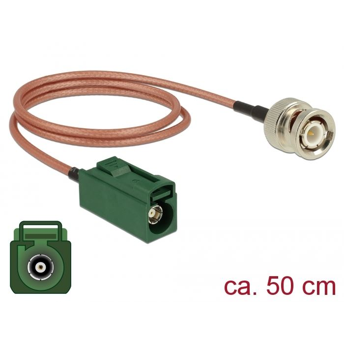 Delock FAKRA E-hüvely > BNC-dugó RG-316 antenna kábel 50cm (89681) (DE89681)