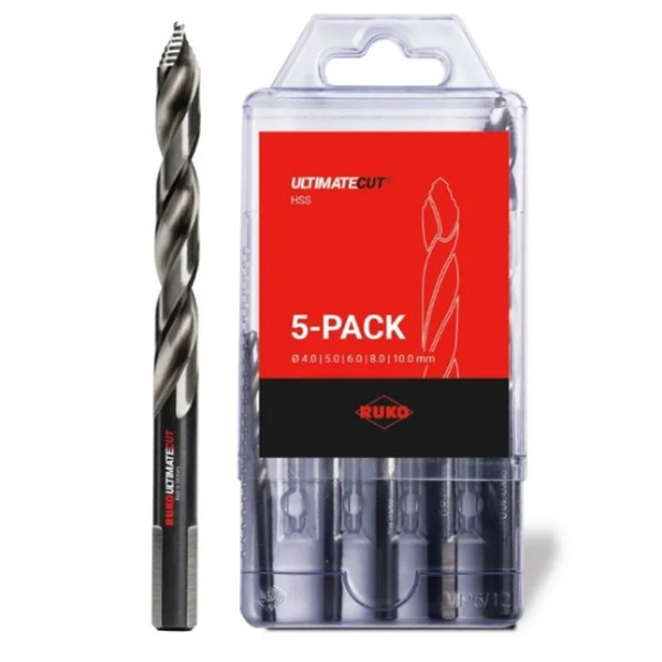 RUKO ULTIMATECUT fúrószár (csigafúró) készlet, O4mm-10mm, HSS, DIN338, 5 részes, FLOWSTEP® lépcsőzetes csúccsal, 259205R (259205RO)
