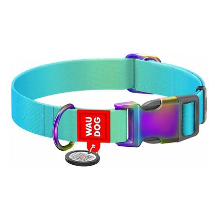 Waudog nylon nyakörv személyre szabható QR kóddal 25-35cm hosszú, 15mm széles kék színátmenetes (46522) (46522)