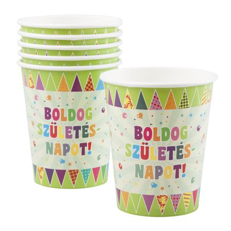 Papírpohár 2.5dl - Boldog Születésnapot/Zászlós (6 db) (SRFUN046)