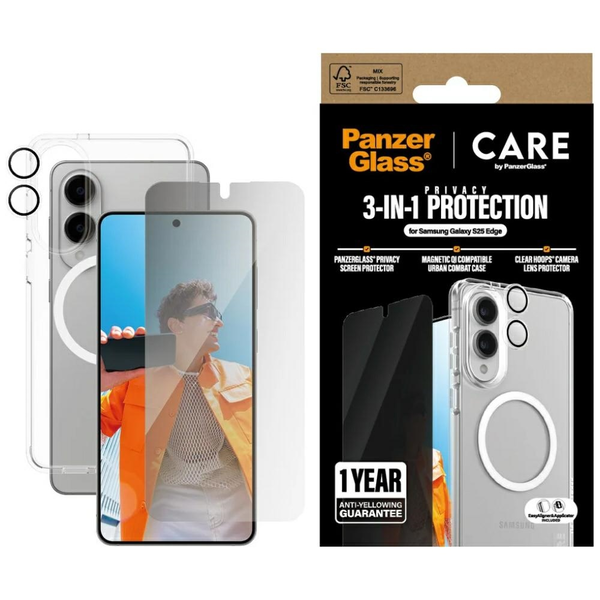 PanzerGlass ® | CARE by ® Flagship 3-in-1 Privacy Bundle Samsung S25 Edge Doorzichtige schermbeschermer 1 stuk(s)