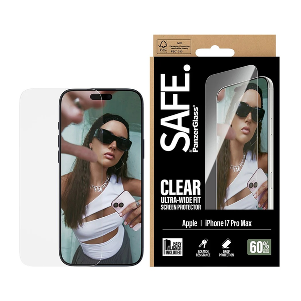 PanzerGlass SAFE. by ® Screen Protector iPhone 17 Pro Max | Ultra-Wide Fit w. EasyAligner Doorzichtige schermbeschermer Apple 1 stuk(s)