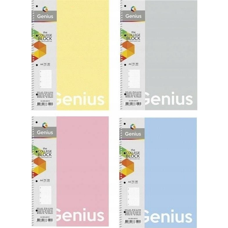 Shkolyaryk Genius Pastel Spirálfüzet - A4, Kockás, 80 Lap, PP Borító, Vegyes Szín (554480)