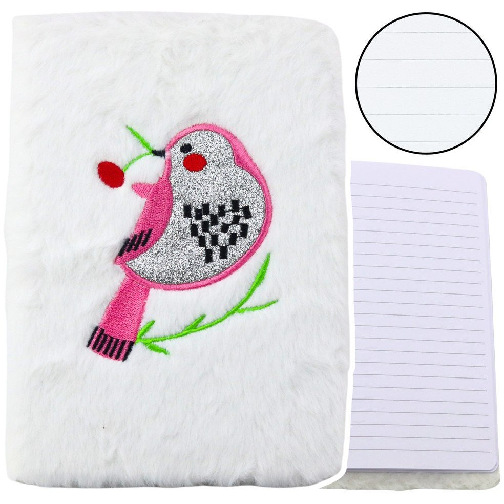 Plüss Jegyzetfüzet Madárral Bélelt Ezüst Csillogással Fehér  21031 (21031)