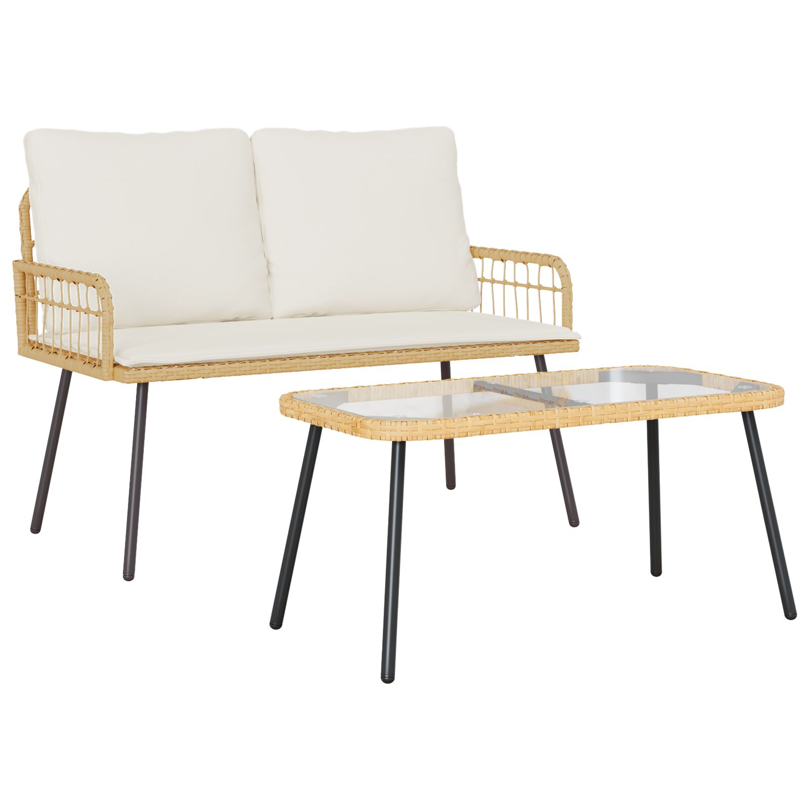 2 darabos kertibútor készlet párnákkal, természetes poli rattan (3328647)