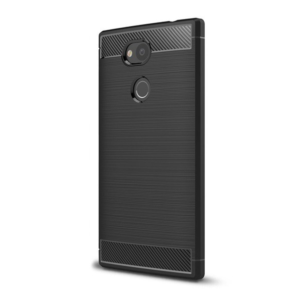 Szilikon telefonvédő (közepesen ütésálló, légpárnás sarok, szálcsiszolt, karbon minta) FEKETE [Sony Xperia L2 (H4311)] (5996457750665)
