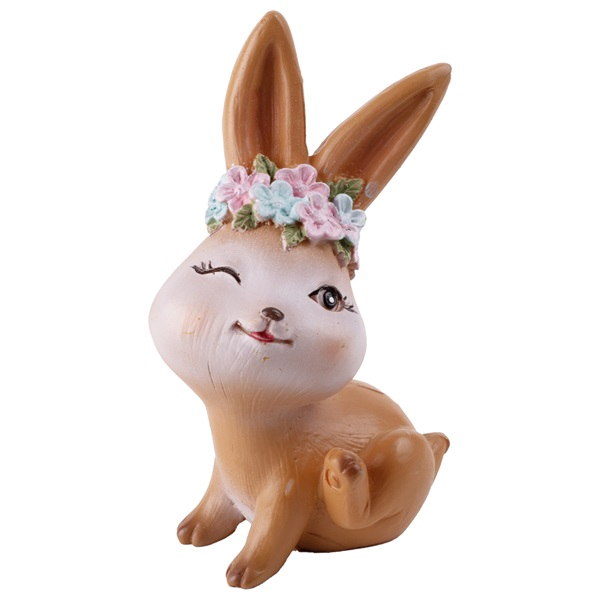 IRIS dekor műgyanta nyúl+virágkoszorú barna 10,7cm (46627)